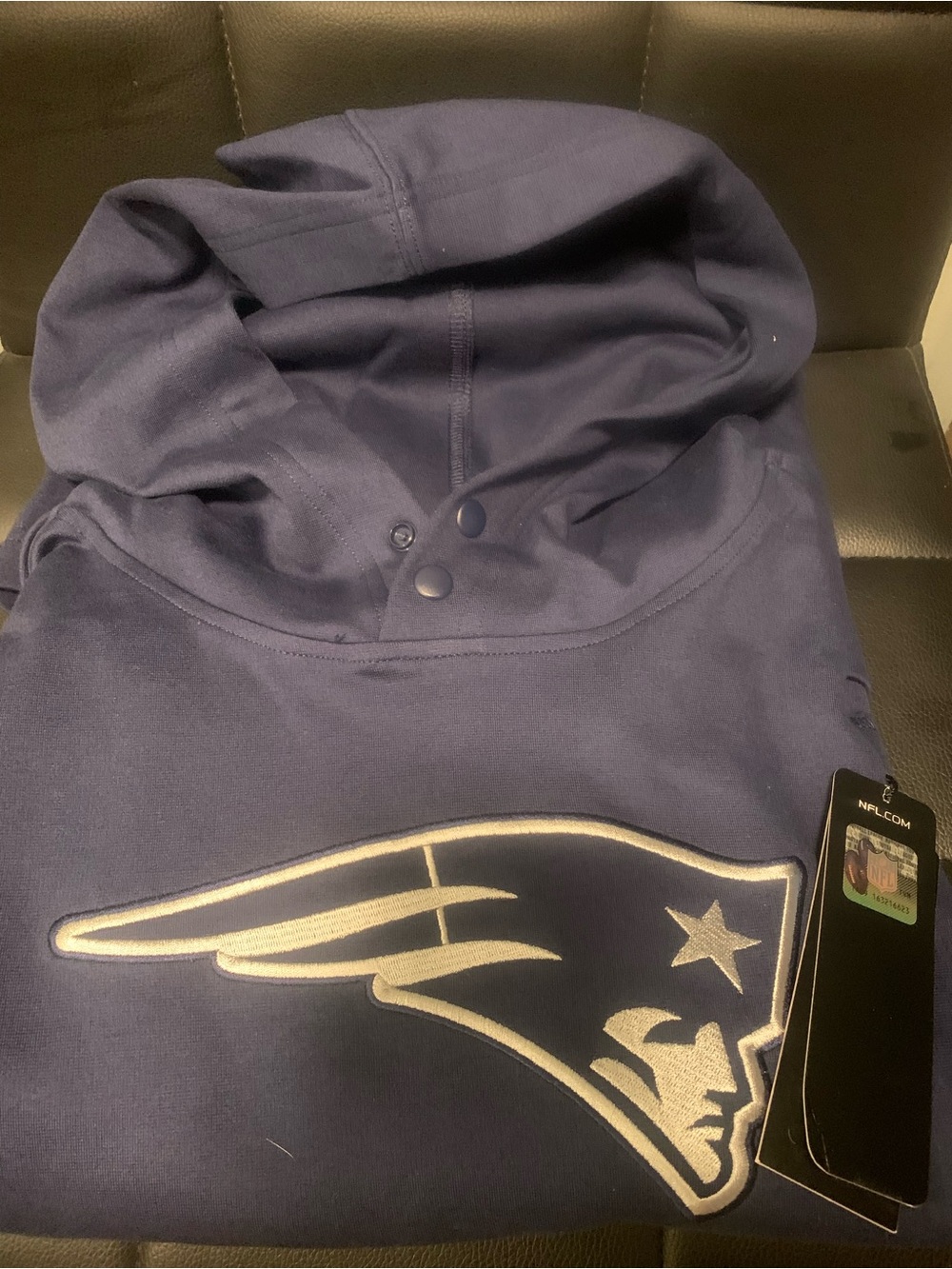 Signature Navy Blue Hoodie with Silver New England Patriots Logo